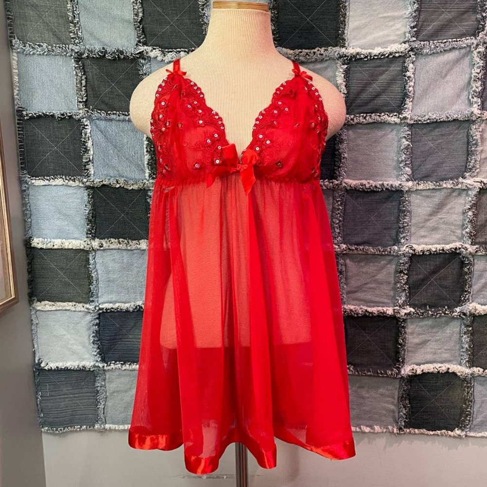 Red Sheer Mesh Lingerie Top